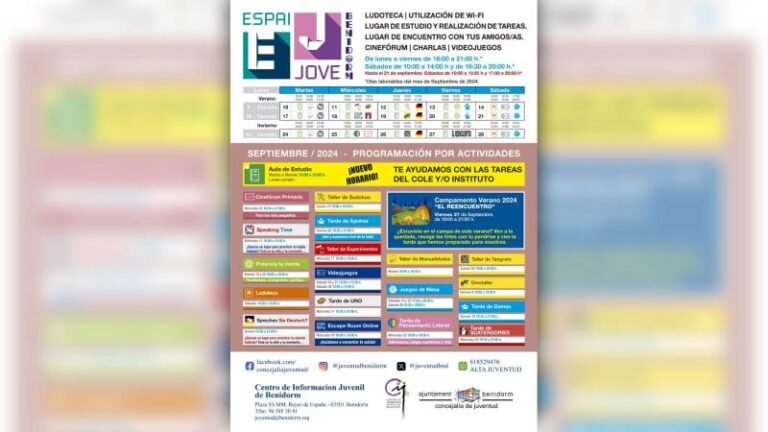 El Espai Jove de Benidorm presenta su programación de septiembre con múltiples actividades para jóvenes