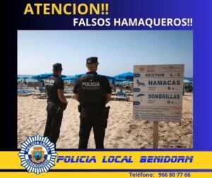 La Policía Local de Benidorm alerta de falsos hamaqueros con tickets falsificados