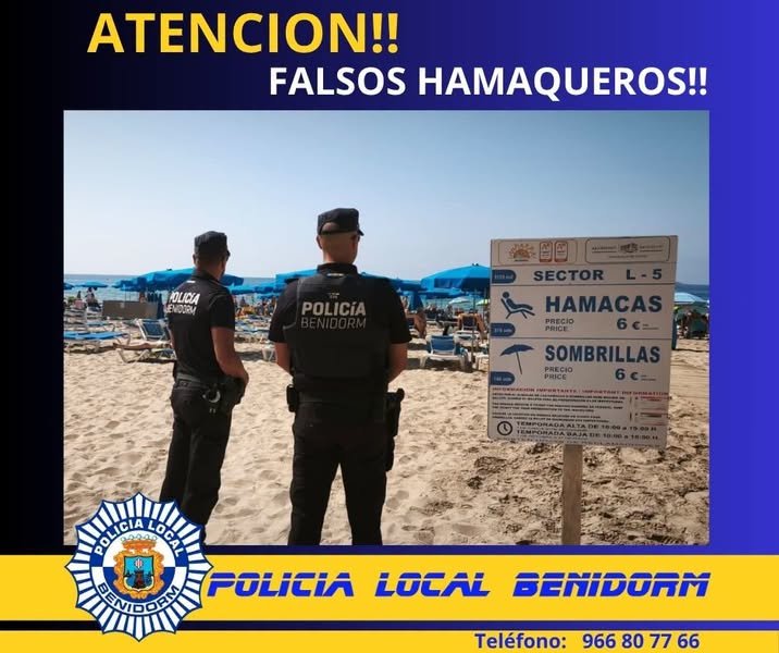 La Policía Local de Benidorm alerta de falsos hamaqueros con tickets falsificados